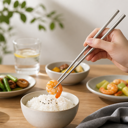 304 Stainless Steel Tapered Chopsticks, Mirror Polished Metal Dining Chopsticks