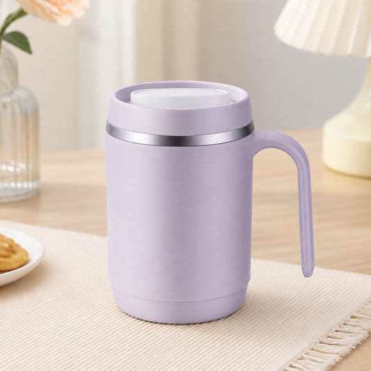 500ml Double-Wall Anti-Scald Office Mug with Lid & Handle – 304 Stainless Steel Insulated Coffee Tea Cup for Home, School & Office