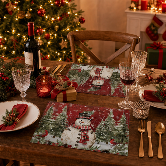 Christmas Snowman & Santa Placemat – Holiday Table Mat for Christmas Dining Decor
