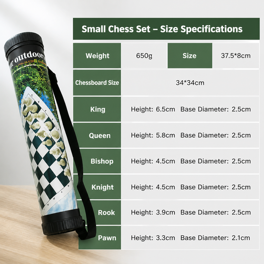 Portable Folding Chess Set Leather Board – Travel Outdoor Chess Game with Storage Barrel Case