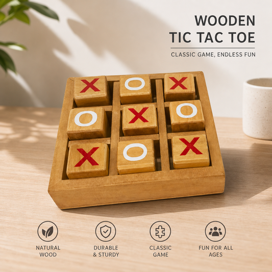 Interactive Wooden Tic Tac Toe Game Set – Classic XO Strategy Board