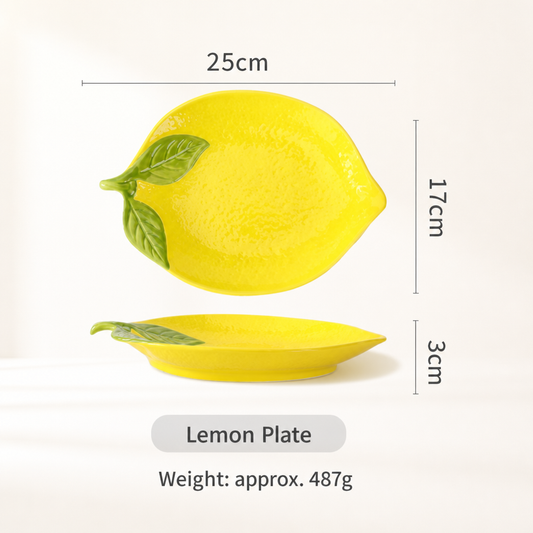 Cute Lemon Ceramic Dinnerware – Lemon Shaped Bowl, Plate & Lidded Container