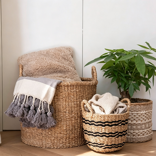 Woven Straw Storage Basket – Natural Organizer Basket for Home & Daily Storage