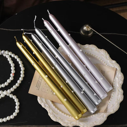 12” Pearl Taper Candles, Smokeless Soy Blend – Set of 2