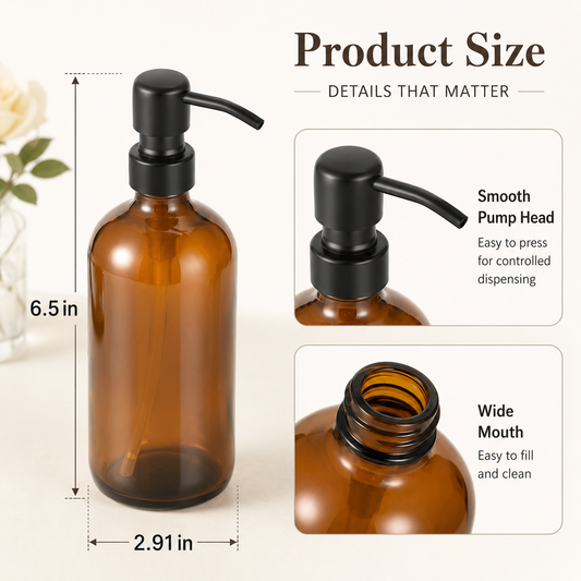16oz Glass Soap Dispenser Bottle with Stainless Steel Pump – Refillable Lotion & Liquid Soap Dispenser