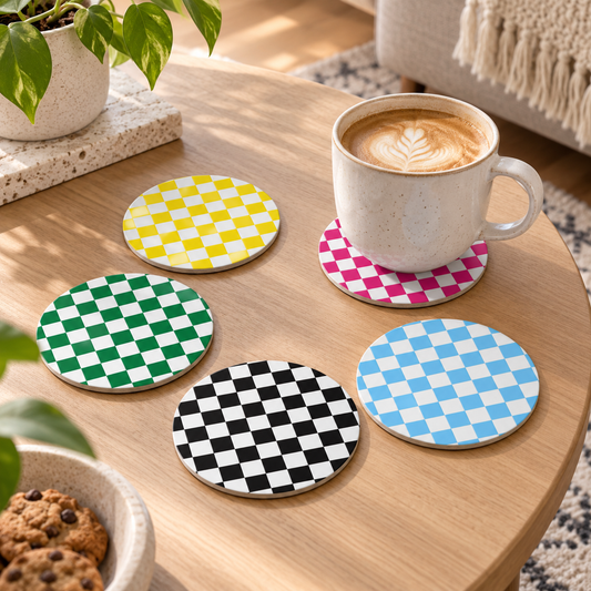 Round Checkerboard Acrylic Coaster – Colorful Drink Mat