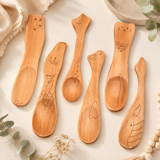 Cute Wooden Spoon | Cartoon Honey Jam Spoon for Kids Dining & Kitchen Accessories