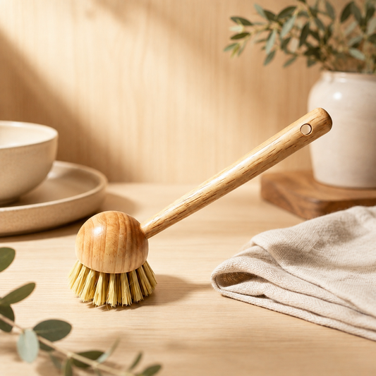Natural Wooden Pot Brush | Eco-Friendly Kitchen Scrub Brush with Fiber Bristles