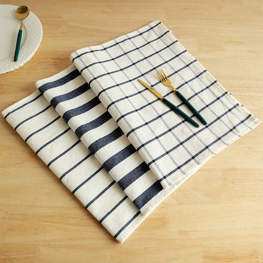 100% Cotton Table Mat – Blue Plaid & Striped Woven Placemat for Dining Table, Kitchen, Café, Restaurant & Home Decor