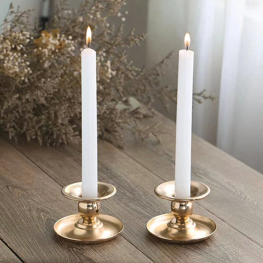 2-Piece Vintage Gold Candle Holder Set – Classic Metal Taper & Tealight Candle Stands for Wedding, Dining Table, Mantel & Home Decor
