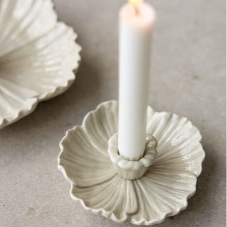 Ceramic Flower Candle Holder – Decorative Floral Taper Candle Stand with Drip Tray for Wedding, Dining Table, Bedroom & Home Decor