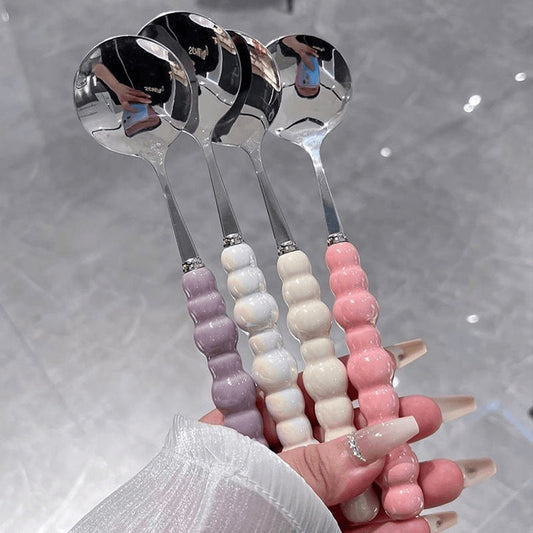 Decorative Stainless Steel Spoon – Beaded Bubble Handle Serving Spoon