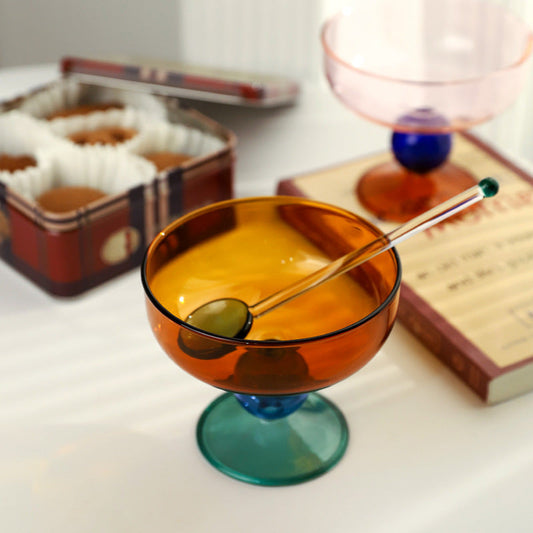 Colorful Dessert Glass – High Borosilicate Glass Coupe, Pedestal Ice Cream Bowl for Desserts, Fruit & Drinks