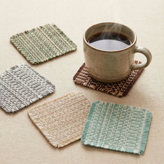 10 × 10 cm Multicolor Woven Cotton Coaster – Square Rustic Drink Mat