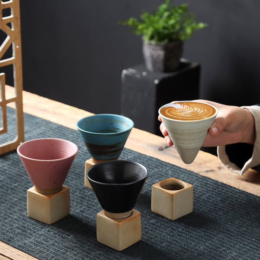 Ceramic Coffee Cup with Square Base – 200 ml Conical Drink Cup for Latte, Tea, Espresso, Dessert & Home Café Use