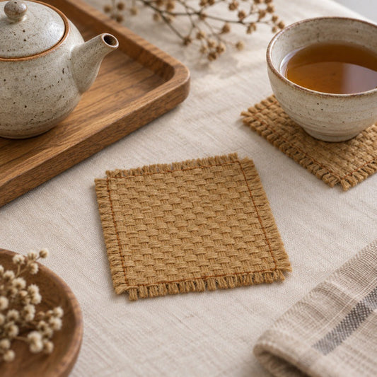 Woven Cotton Coaster Set(4Pc) – Square Rustic Drink Mats