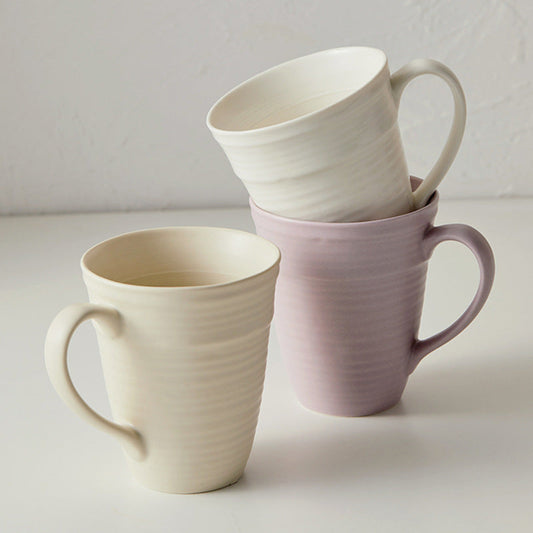 Ceramic Coffee Mug – 390ml Ribbed Ceramic Cup with Comfortable Handle