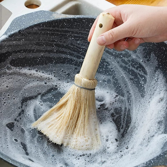 Coconut Fiber Cleaning Brush – 21cm Natural Palm Scrubber with Wooden Handle for Pots, Pans, Sink, Kitchen & Household Cleaning