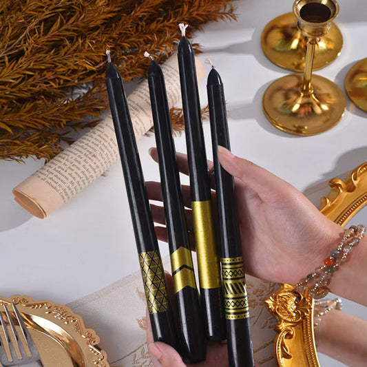 Black White Gold Taper Candles 4-Pack