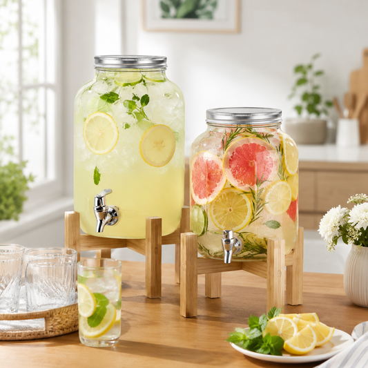 Glass Beverage Dispenser with Tap, Lead-Free Mason Drink Ja