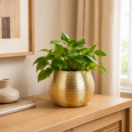 Luxury Gold Striped Ceramic Flower Pot