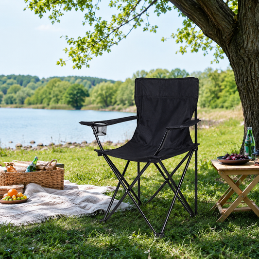 Portable Outdoor Folding Camping Chair with Cup Holder, Heavy Duty Foldable Lawn Chair