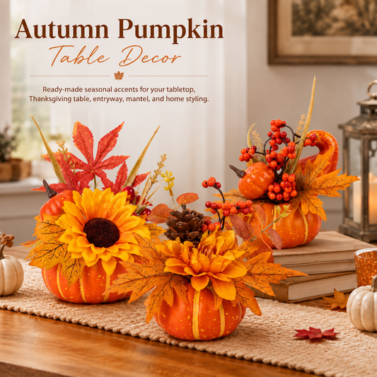 Fall Pumpkin Floral Centerpiece – Autumn Sunflower Table Decor for Thanksgiving, Harvest, Mantel and Entryway