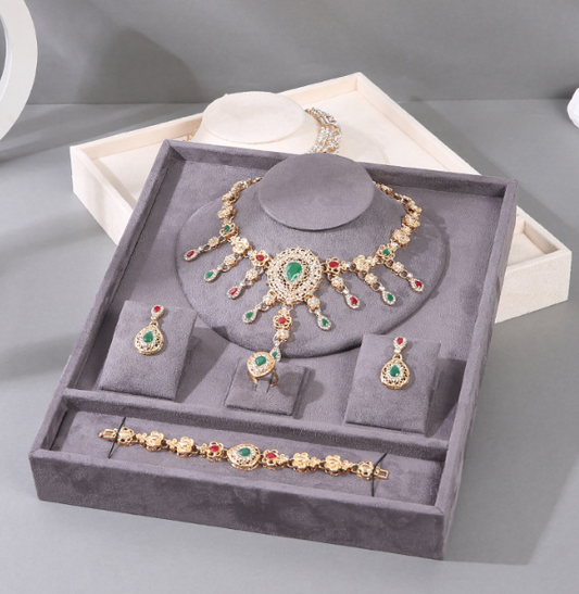 Velvet Jewelry Display Tray – Necklace, Ring, Earring & Bracelet Organizer Stand for Boutique, Showcase, Countertop & Home Storage