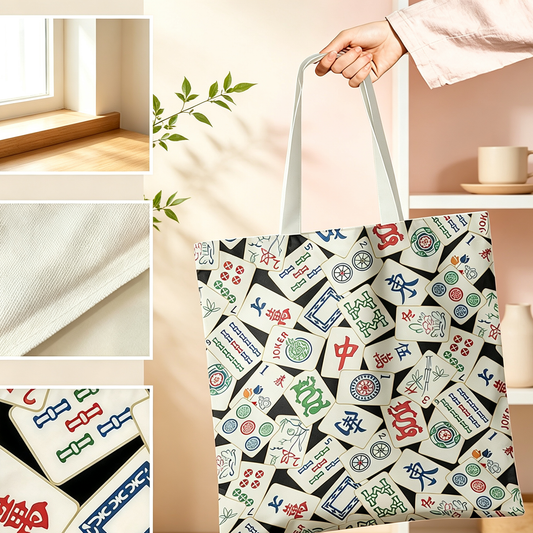 Mahjong Canvas Tote Bag – Chinese Culture Inspired Shopping Bag for Everyday Carry & Gift Giving
