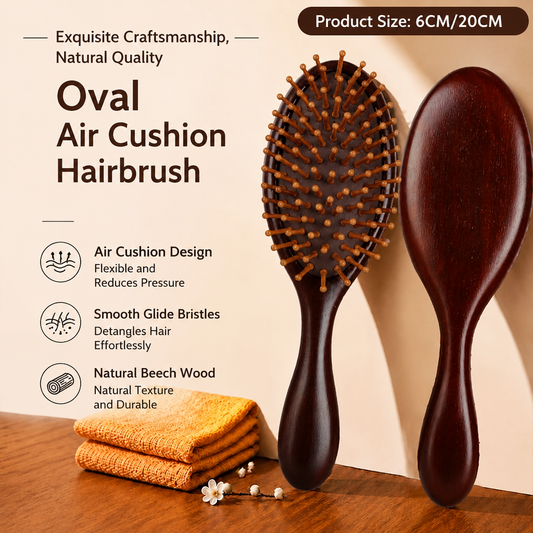 Natural Wood Air Cushion Hair Brush – Gentle Anti-Static Detangling Massage Comb