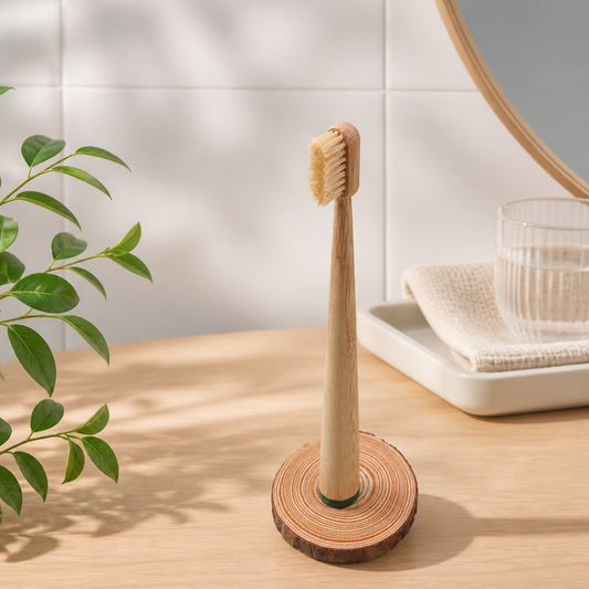 Natural Bamboo Toothbrush – Soft Bristles, Eco-Friendly Wooden Handle, Color-Coded Base