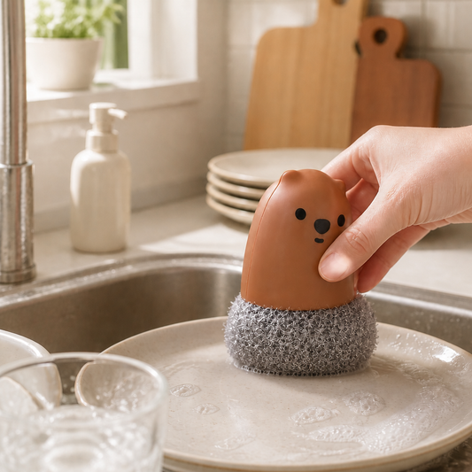 Cute Bear Cleaning Brush – Mini Kitchen Scrub Brush for Sink and Dish Cleaning