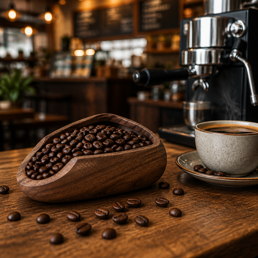 Walnut Wood Coffee Bean Tray – Natural Wooden Serving Plate for Espresso Bar & Kitchen Use