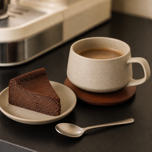 Ceramic Coffee Cup Set – Rustic Stoneware Mug with Bamboo Coaster for Coffee & Tea