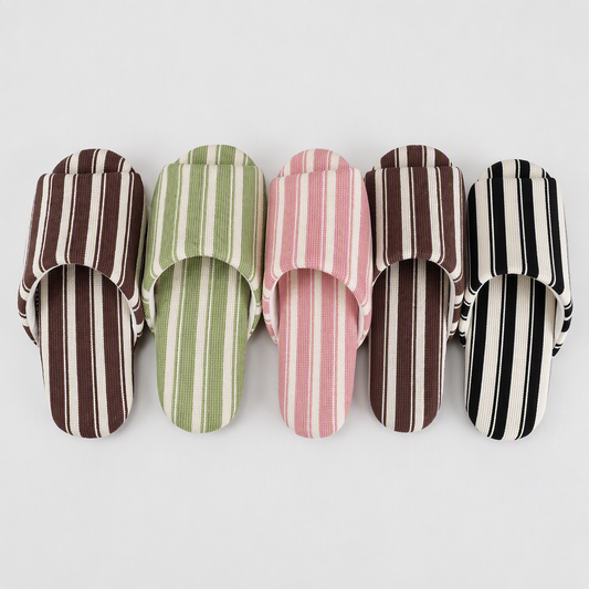 Striped Open Toe Slippers – Textured Home Slides, Soft Indoor Slippers for Women & Daily Wear