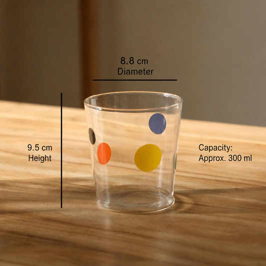300ml Polka Dot Tumbler & Round Glass Cup for Coffee, Juice & Daily Use