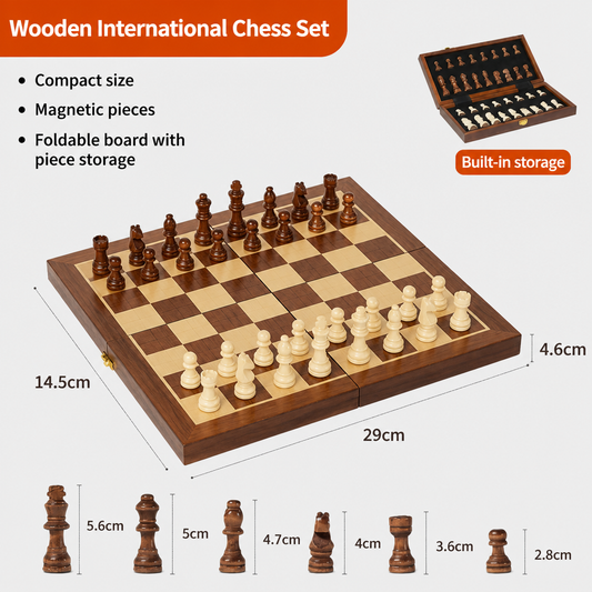Rosewood Magnetic Folding Chess Board – Wooden Chess Set Game Toy