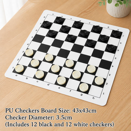 PU Leather Checkers Board Game Set – 43cm Classic Black White Chess Board
