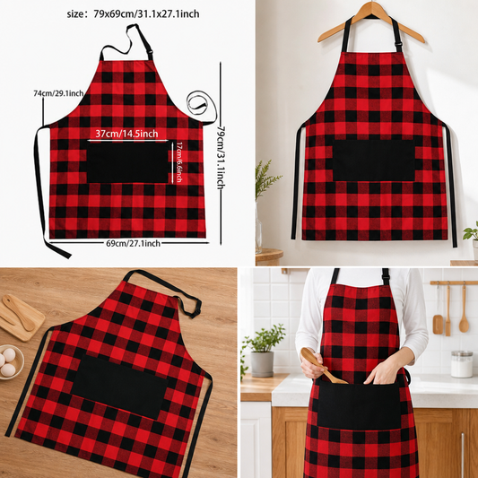 Plaid Kitchen Apron Stain Resistant Durable Cooking Baking Gardening Craft Apron
