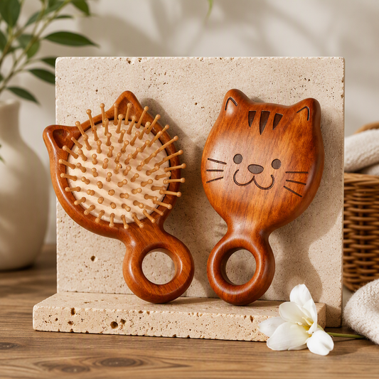 Sandalwood Cat Hair Brush – Cute Portable Cushion Comb with Hanging Hook