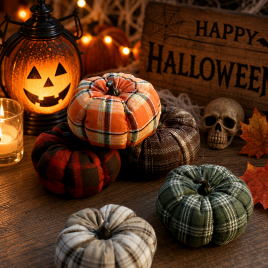 Halloween Harvest Plaid Pumpkin Decor