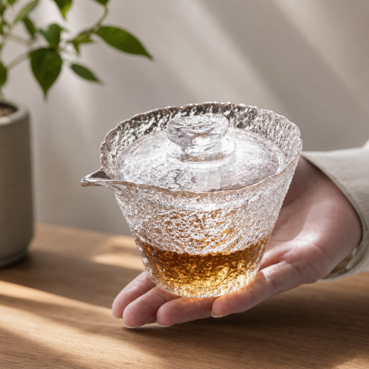 Hammered Glass Gaiwan – Textured Glass Tea Cup with Lid