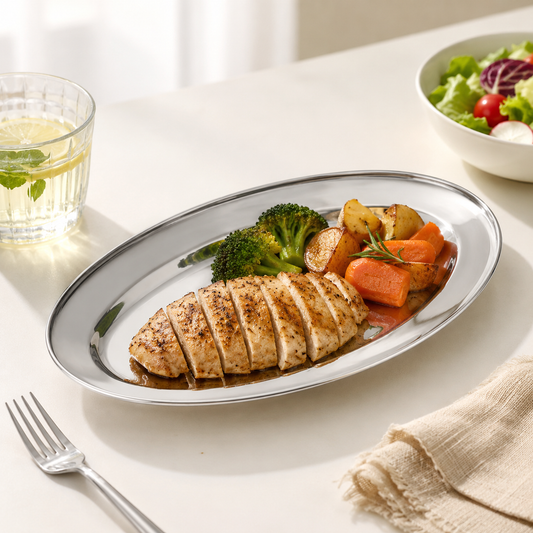 Stainless Steel Oval Plate, Metal Oval Serving Platter for Restaurant & Home