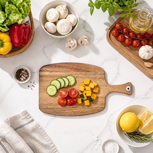 Acacia Wood Paddle Cutting Board, Wooden Serving Tray with Handle