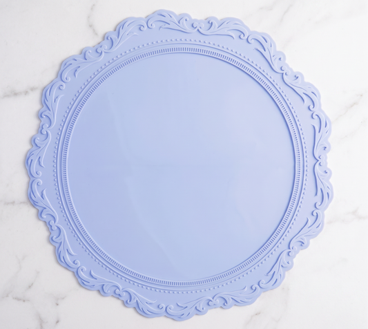 Round Embossed Silicone Placemat Scalloped Edge Non Slip Heat Resistant Table Mat Vintage Floral Coaster Style