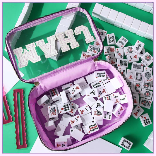 Large Mahjong Storage Bag – Waterproof PVC Travel Organizer with Letter Design for Mahjong Sets & Accessories