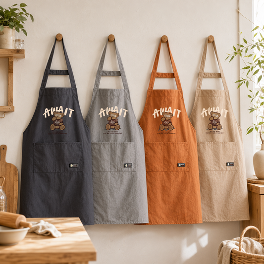 Cute Bear Print Kitchen Apron – Women’s Bib Apron with Pocket, Casual Cooking Baking Apron for Kitchen, Cleaning & Home Use