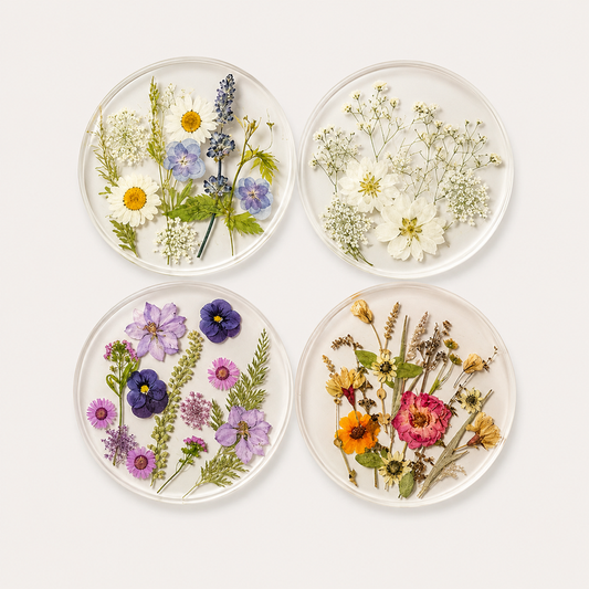 Floral Acrylic Coaster – Transparent Pressed Flower Style Cup Mat for Table Decor & Gift