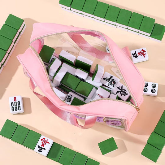 Portable Mahjong Storage Bag – Transparent Large Capacity Game Tile Organizer with Handle for Travel & Home