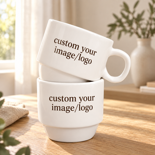 Custom 4-Piece Stackable Ceramic Cup Set with Stand